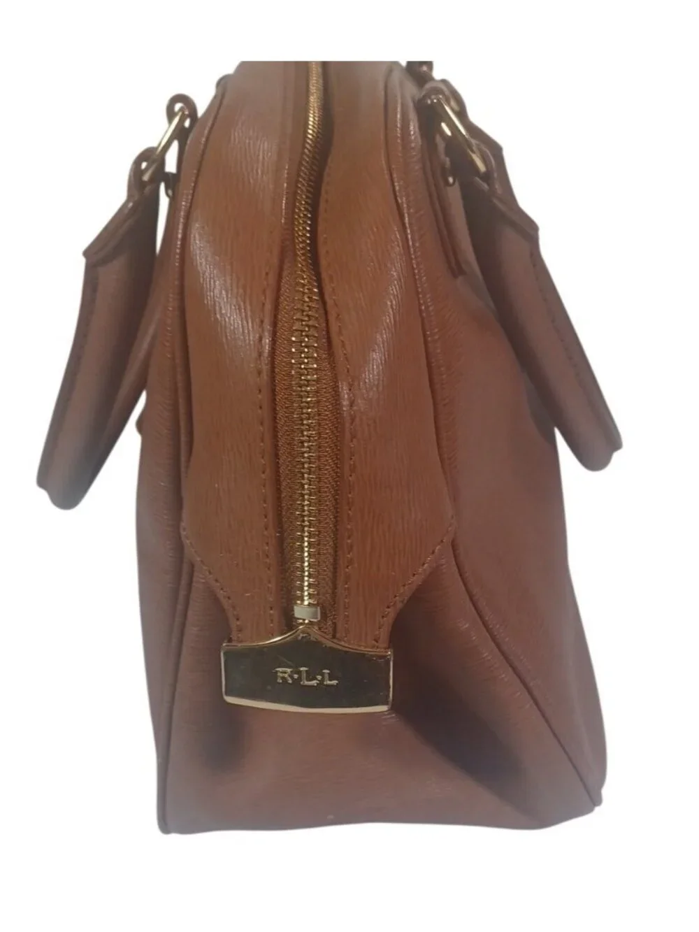 VTG Lauren Ralph Lauren Satchel Handbag Carmel Brown & Gold Sloan Street Dome